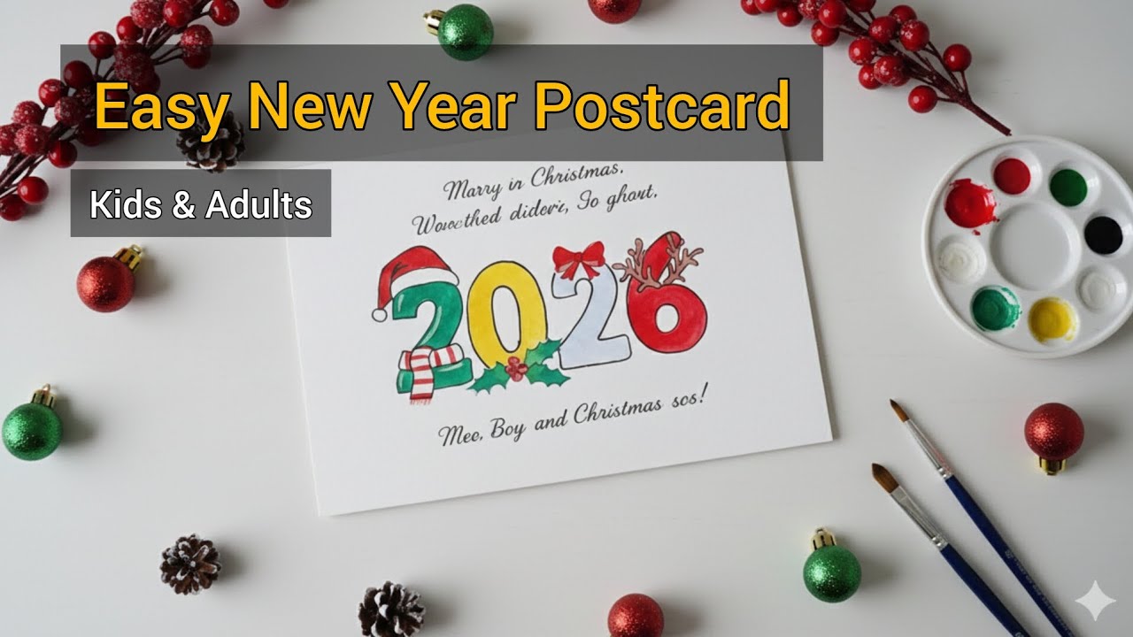 Easy New Year Postcard Drawing | Step by Step for Kids & Adults 🎨✨