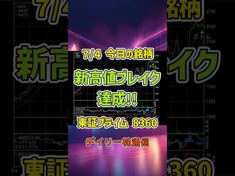 7月4日 今日の新高値ブレイク達成銘柄 山梨中央銀行 東証プライム 8360 個別株 上昇銘柄チャート