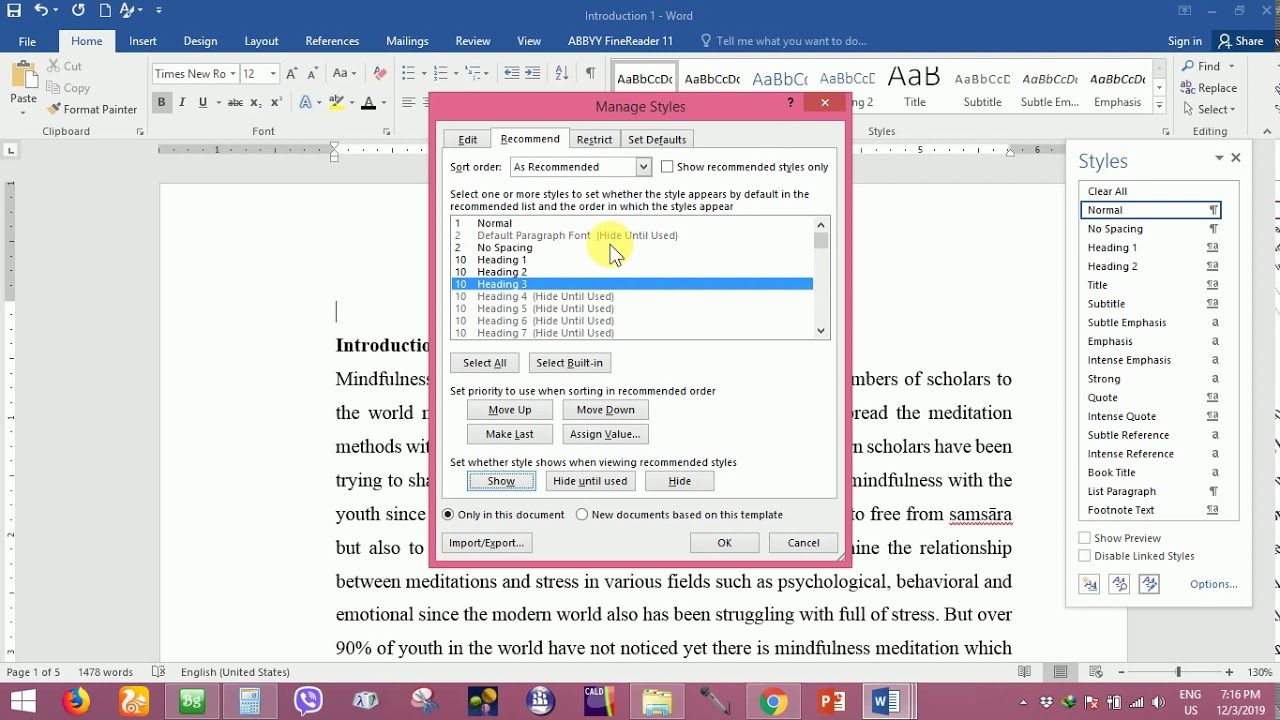 how to format thesis in word