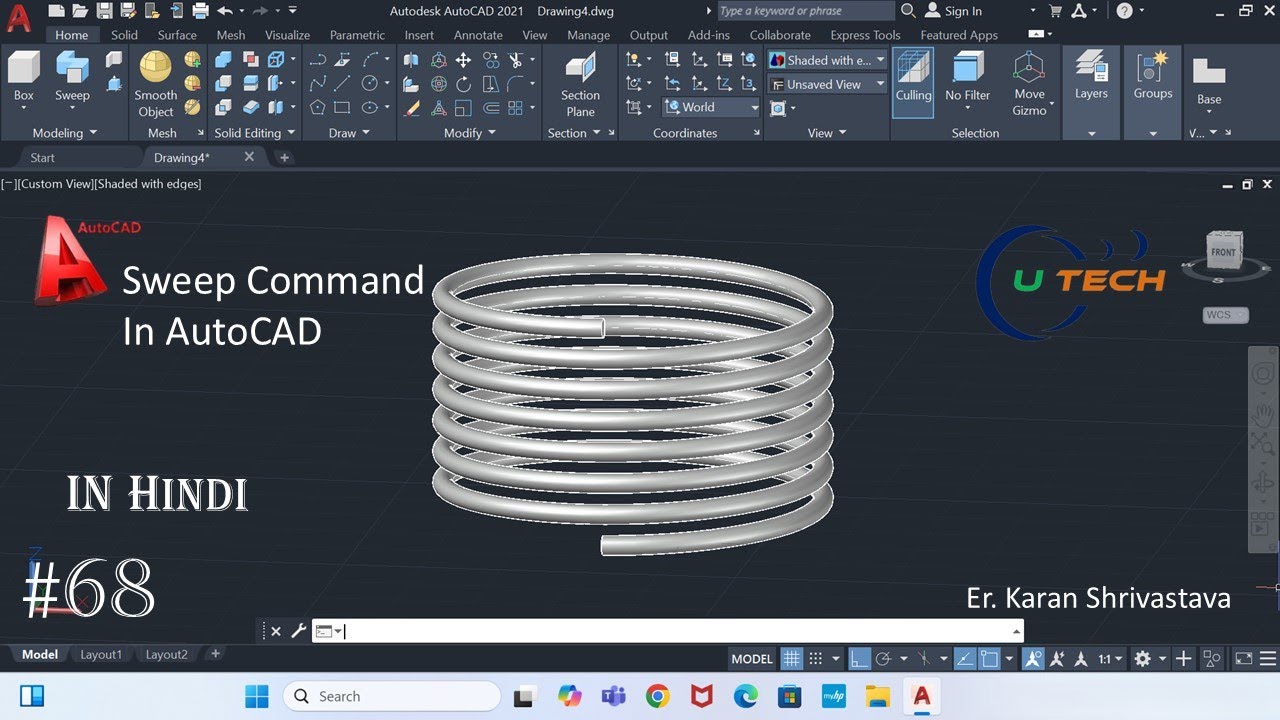 #68 || Sweep Command in AutoCAD 3D || [U TECH] - YouTube