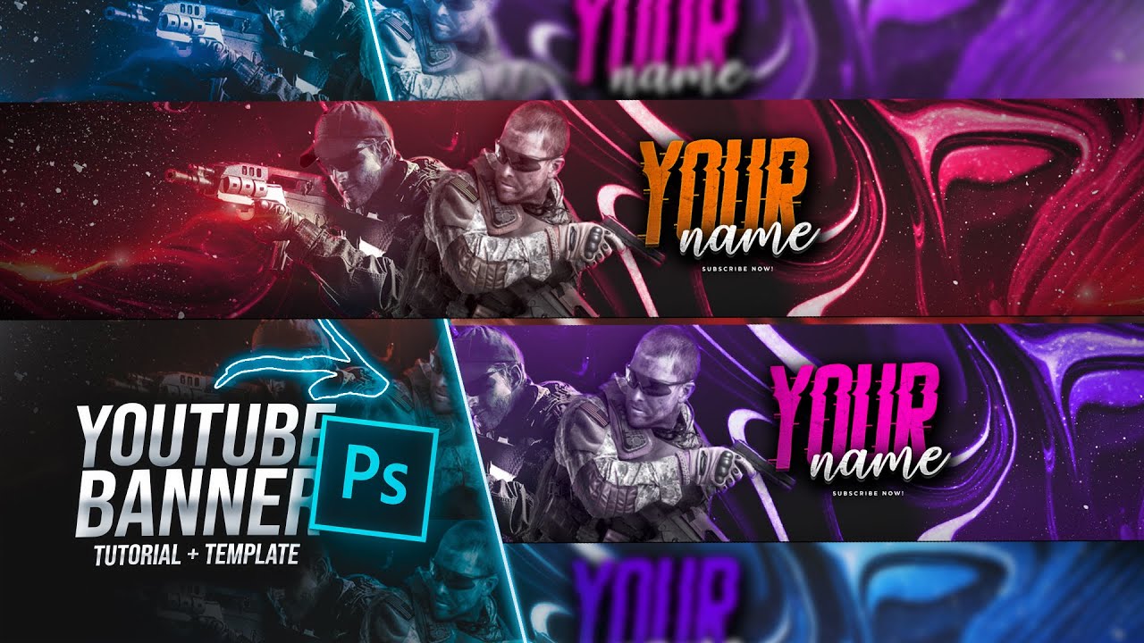 Gaming Youtube Banner Design Speed Tutorial + Free Template | Free PSD ...