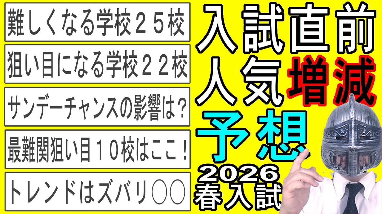 [中学受験]No.470入試直前2026春入試人気増減予想 [大手塾の裏情報]