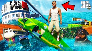 Franklin Survived Tsunami and Made Biggest Plan To Escape in GTA 5 | SHINCHAN and CHOP