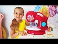 Diana pretend play with toy sewing machine