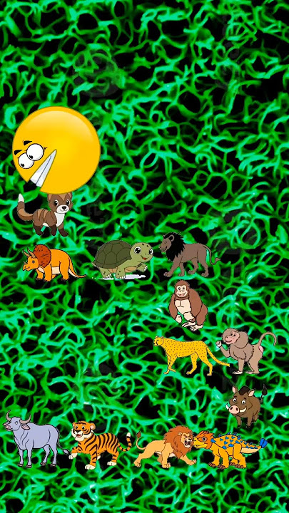 Pacman memakan semua jenis hewan liar - beruang, gajah, badak, kuda, singa, bahkan dinosaurus.