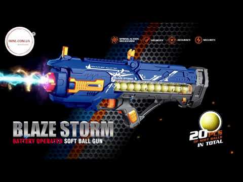 Детский игрушечный бластер автомат на батарейках со звуком стрельбы 12 мягких шариков съемный магазин и прицел, видео 1