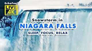 [4K] Snowy Niagara Falls and Freezing Wind Sounds - White Noise for Deep Sleep