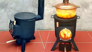 How to make a wood stove from old pot lids and gas cylinders