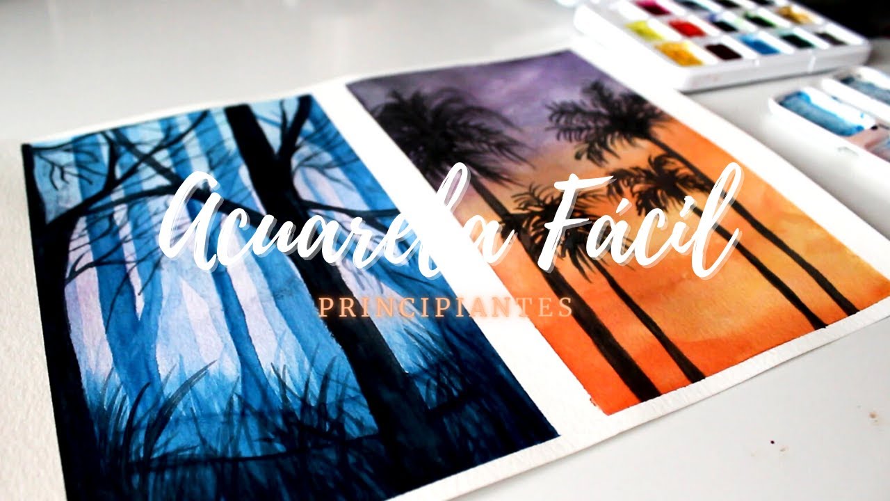 Ideas de PAISAJES FÁCILES para PRINCIPIANTES | Pintando siluetas con ACUARELAS