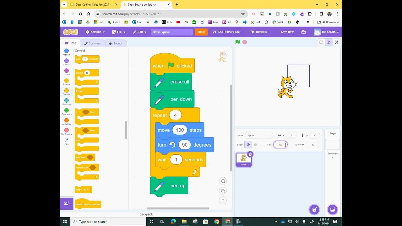 MTH1W Coding w Scratch Day 3a Draw Square & Triangle - YouTube