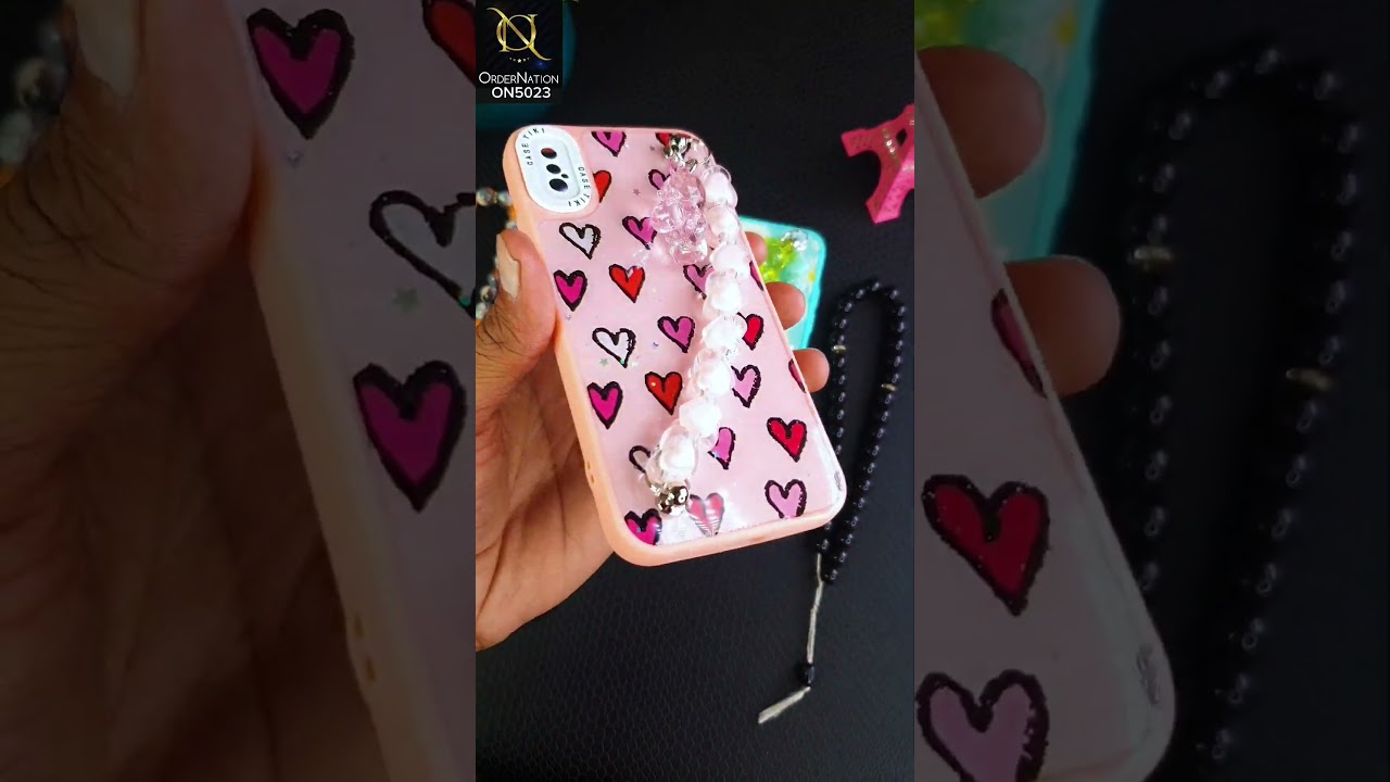 iPhone 14 Pro Cover - Pink - New Spring Dreams Series Cristal Heart and Bear Holder Soft Borders Camera Protection Case