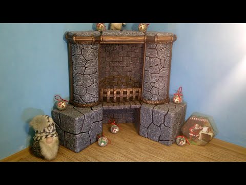 Камин угловой из картона. Corner fireplace made of cardboard.