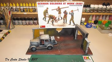 MINIART DIORAMA WITH FARM WALL WITH TAKOM HANOMAG SS100 AND FIGURES