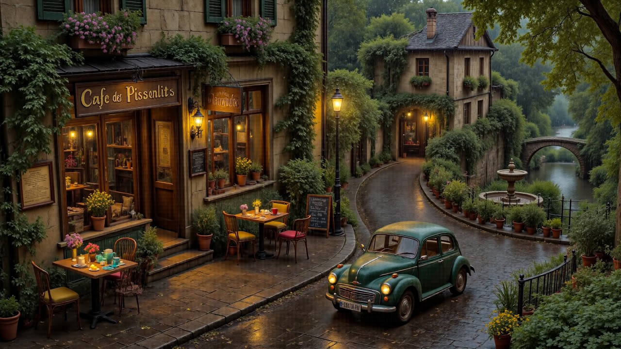 Gentle Jazz Music & Vintage Village Ambience | Deep Work or Study on Rainy Jazz Background