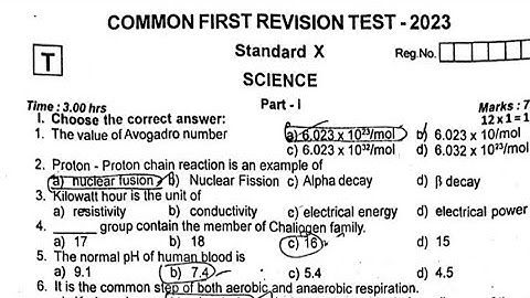 TN 10th Std Science First Revision Original Question paper 2022-2023