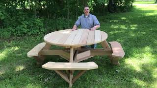 56" Round Top Western Red Cedar Picnic Table with Easy Seating