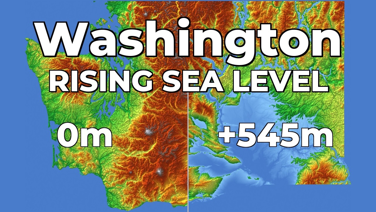 (4K) Rising Sea Level - Washington (USA) 🇺🇸 🌳🌊#geography #map #usa # ...