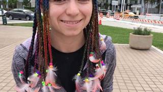 Rainbow Hair Braids With Flamingo Feathers Nau, Bahamas