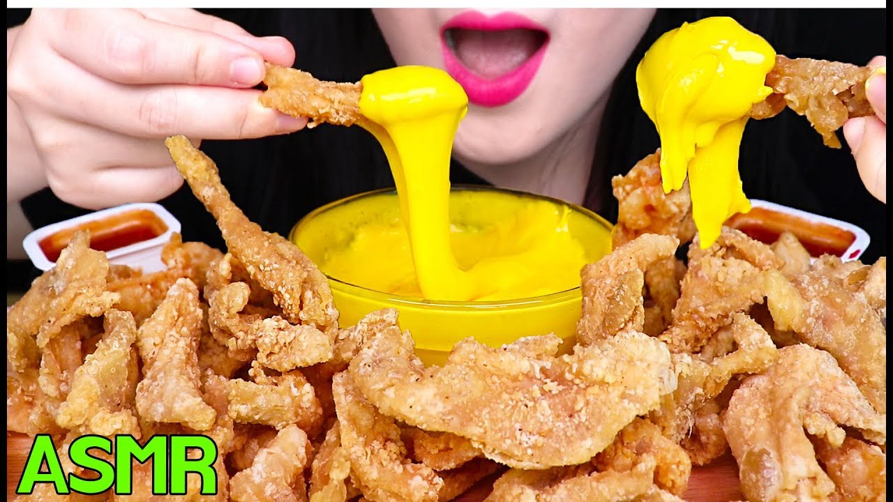 ASMR *KFC* DEEP FRIED CHICKEN SKIN, CHEESE SAUCE KFC 닭껍질 튀김 치즈소스먹방