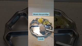 Lunch | Chow chow stir fry | Semi raw Jackfruit sabzi | Brown Rice porridge | Dal | Aamras