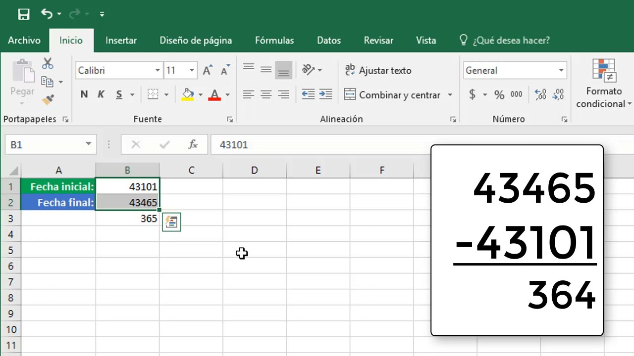 Calcular La Diferencia Entre Dos Fechas En Excel Youtube