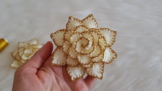 Örmesi Çok Kolay Sim Kenarlı Çiçek Yapımı - Çok Amaçlı Çiçek Modeli - Gül Yapımı - Patik Lif Gülü