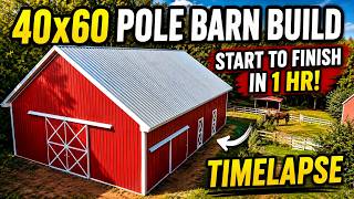 40x60 Pole Barn Build Start To Finish In One Hour! | Time Lapse | Summertown Metals