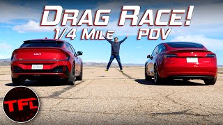 I Can't Believe How CLOSE: 2023 Tesla Model 3 vs KIA EV6 GT POV Drag Race!