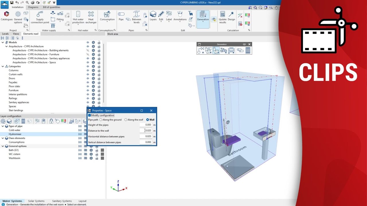 Automatic layout of the water supply system in CYPEPLUMBING