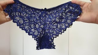 Tiny Micro Bikini Haul Lingerie Navy Blue Lace Floral See Through from Shopee!