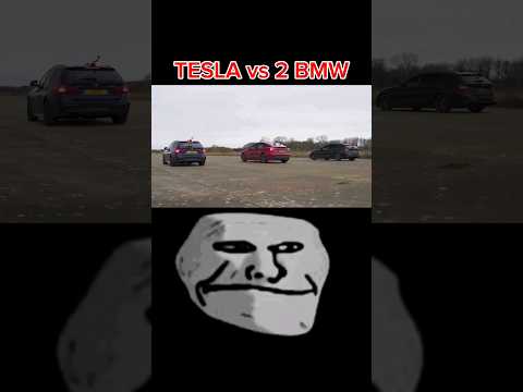 Unleashing the Battle: Tesla vs 2 BMW😈🗿🗿#shorts #bmw #tesla