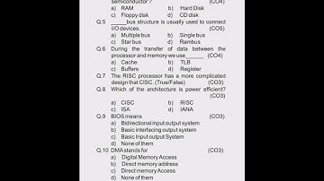 #HSBTE Diploma 4th Semester Computer Engineering Sample paper of Computer Organisation