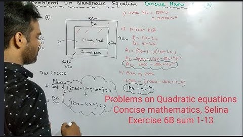 Problems on Quadratic equations class 10 , Icse , concise Mathematics, selina | exercise 6B