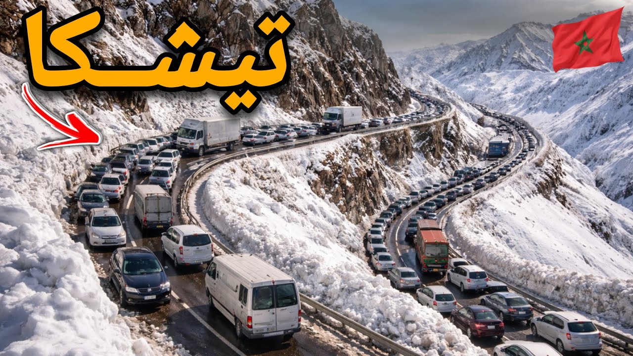 اكفس يوم فطريق تيشكا بعد تساقطات ثلجية الاخيره 