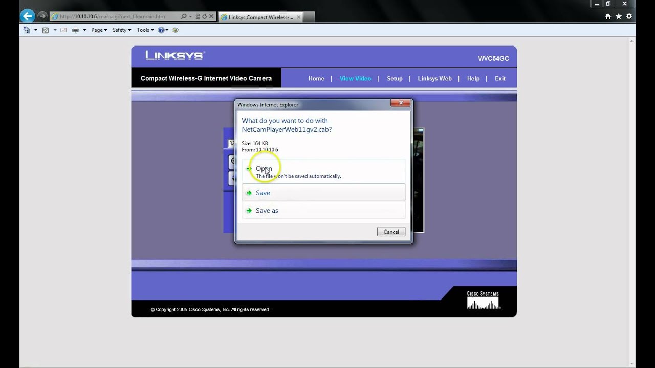 How to Download NetCamPlayerWeb11gv2.cab LinksysMLViewer.cab  LinksysViewer.cab on Linksys WVC54GCA - YouTube