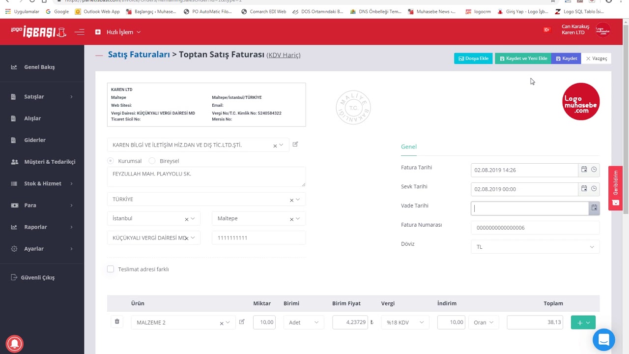 Logo İş Başı -Sipariş Faturalama