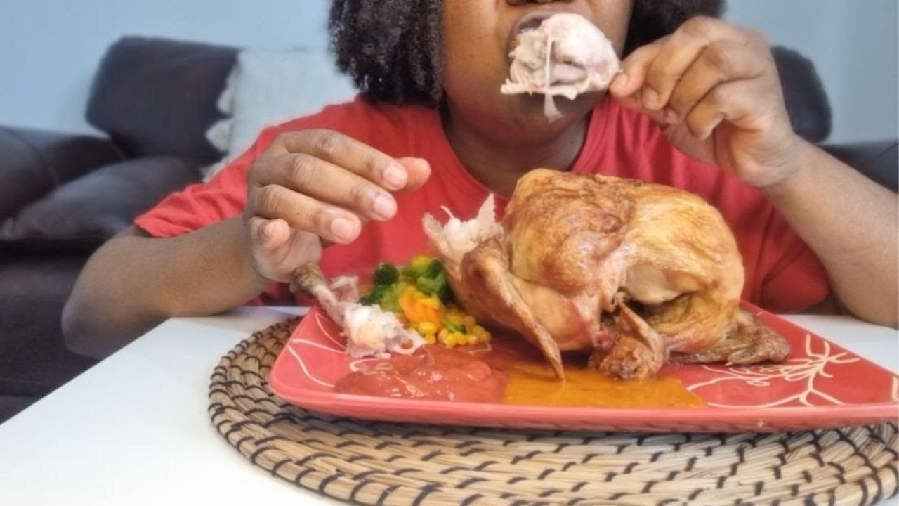 Eating whole chicken like a village woman YouTube