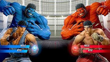 Blue Hulk & Ryu Vs Red Hulk & Ryu [ Hard AI ] | Marvel vs Capcom: Infinite