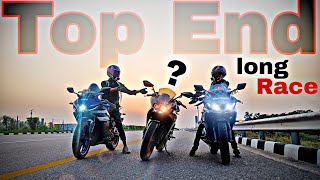 Yamaha R15 V4 vs KTM RC 200 vs Yamaha R15 V3 drag race | amazing race 🔥 | top end | long race
