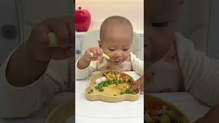 18monthold Baby Eating Rice Selffeeding Cute Baby Foodie