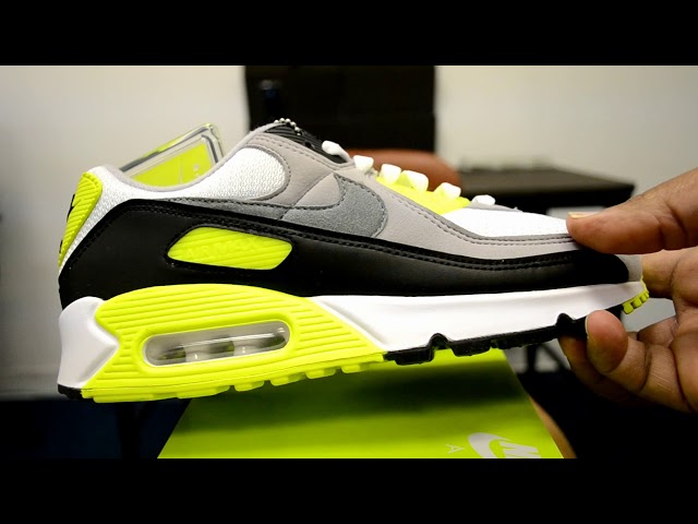 Nike W Air Max 90 White/Particle Grey-Volt-Black CD0490-101 - YouTube