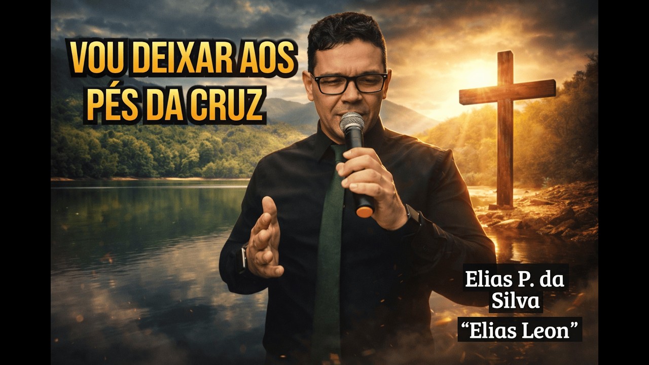 Elias Leon em momento de adoração, vestindo camisa preta e segurando o microfone, transmitindo serenidade e fé durante o lançamento de seu novo louvor gospel.