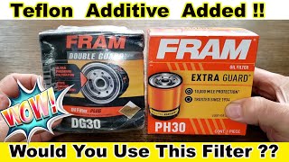 Fram Double Guard DG30 Oil Filter Cut open vs. Fram Extra Guard PH30 Oil Filter Cut Open Comparison