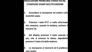Risoluzione problema codice H3-00, stampante multifunzione Sharp