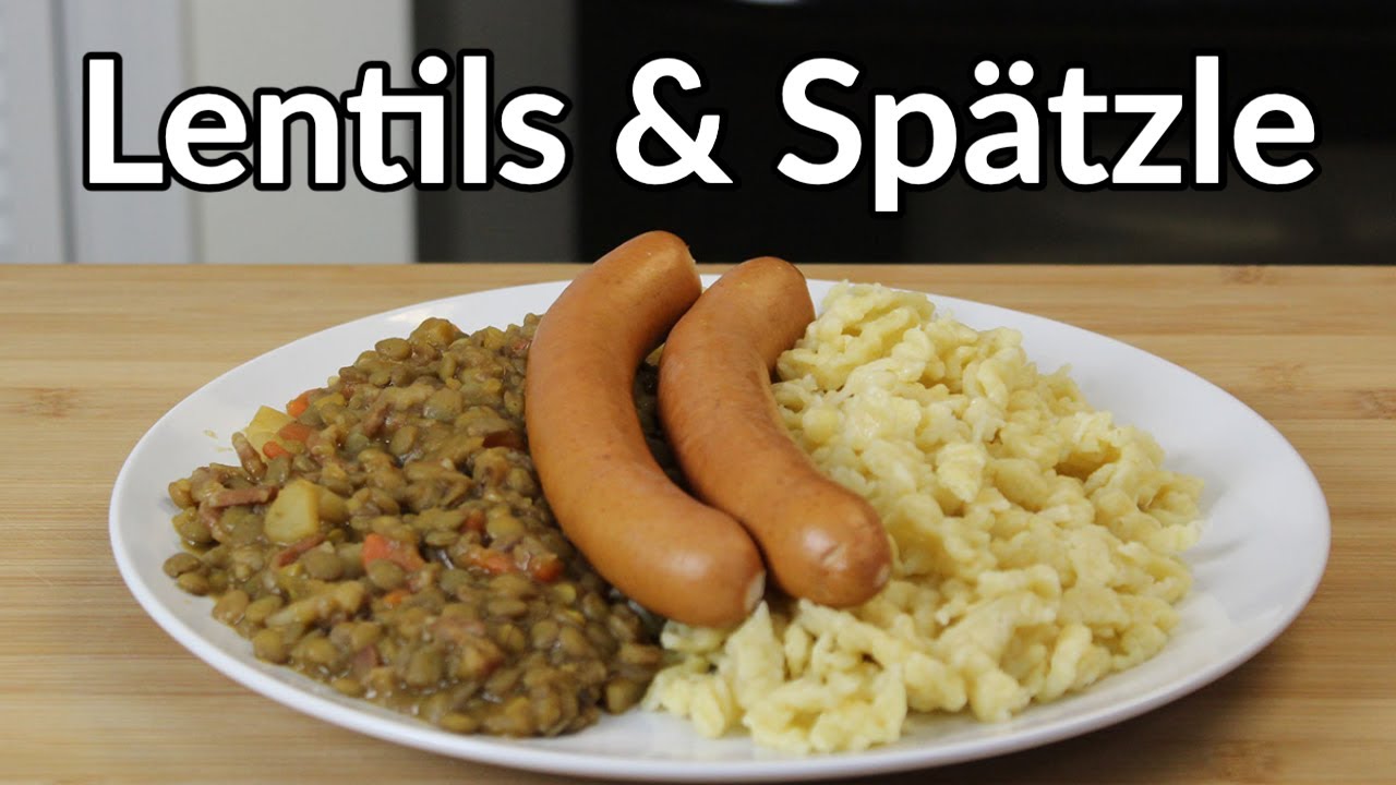 Lentils with spaetzle and Vienna sausages