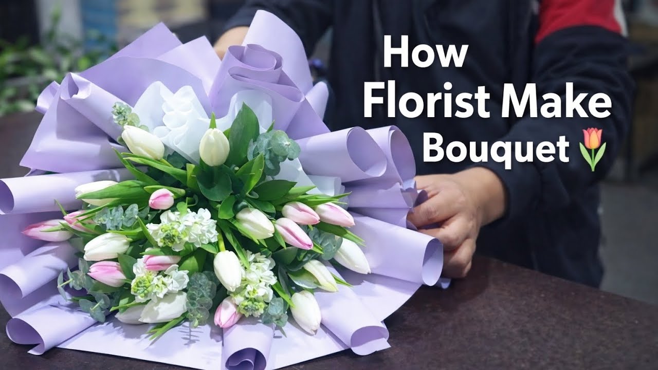 How Florist Make Tulip Hand Bouquet 💐 | Professional Wrapping (Silent)