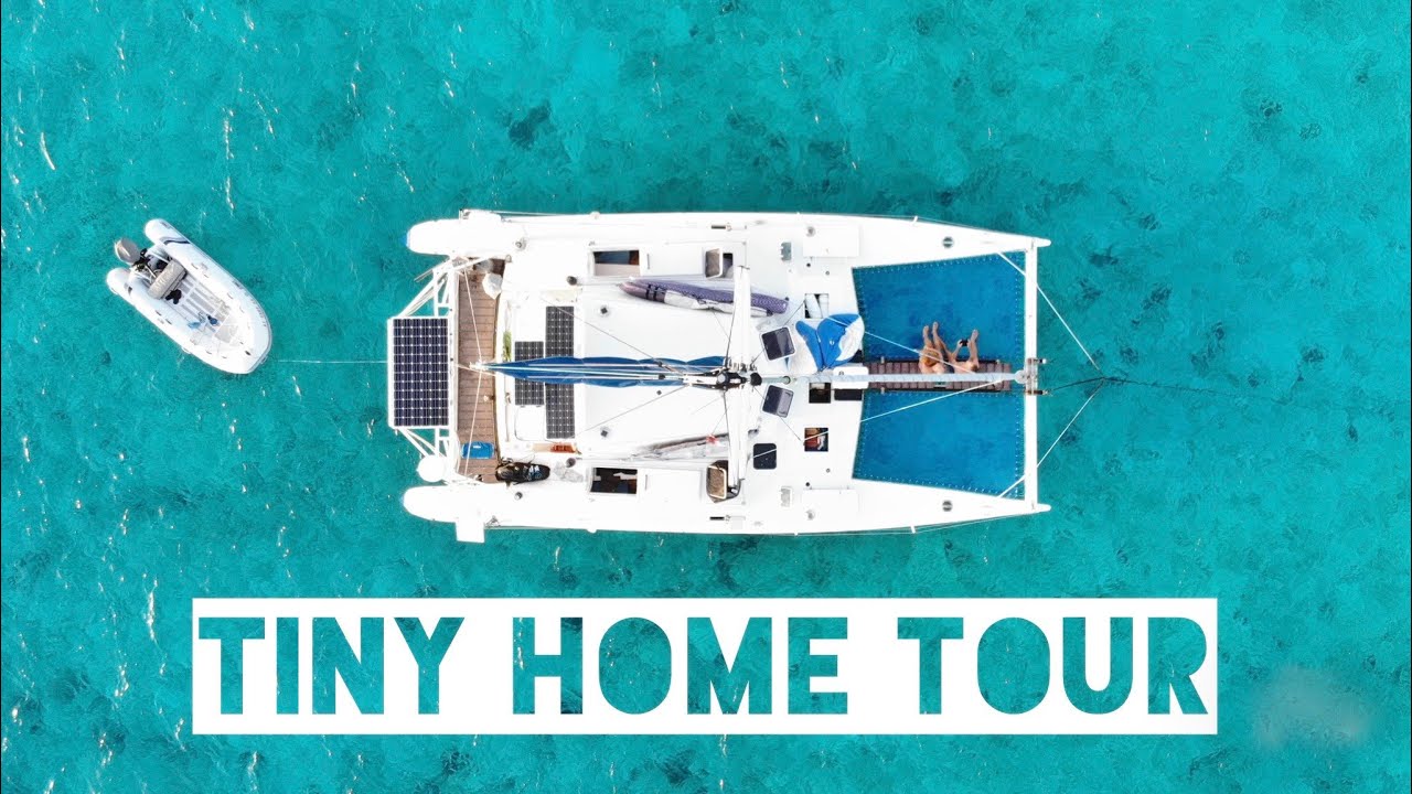 CATAMARAN TOUR: Our tiny FLOATING Home! 30 YEAR OLD Performance Sailing Catamaran