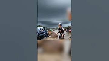 bà và capybara giúp người bị kẹt trong xe hơi ngập nước #capybara #giaitri #thinhhanh #haihuoc