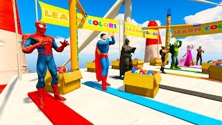 SUPERHERO JUMPING ใน COLOR BALLS และรถยนต์ออฟโรด Cartoon for child nursery rhymes