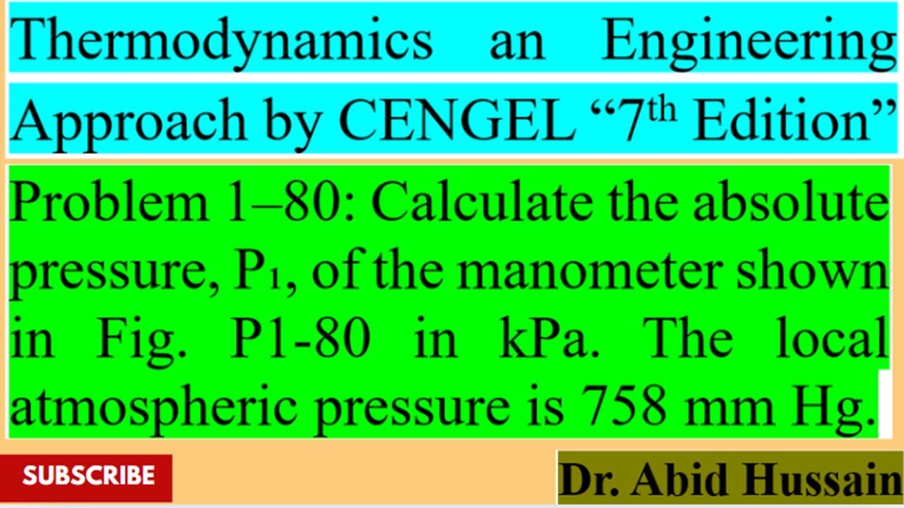 Find absolute Pressure |Problem 1-80| Thermodynamics An Engineering